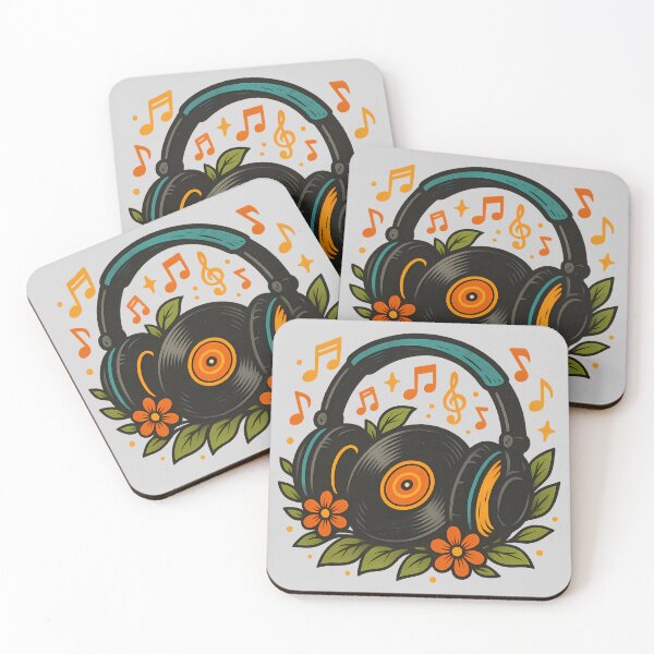 Item preview, Retro Music Headphones Vinyl Floral Design designed and sold by Romeo Fashion.