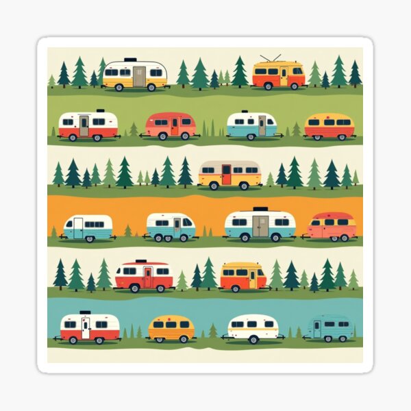 Item preview, Playful Cartoon Campers and Pine Trees Pattern designed and sold by Junkie-Worx.