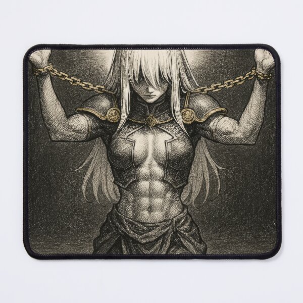 Item preview, Chained Muscular Anime Girl Kneeling Gothic Warrior designed and sold by Hirvipelto.