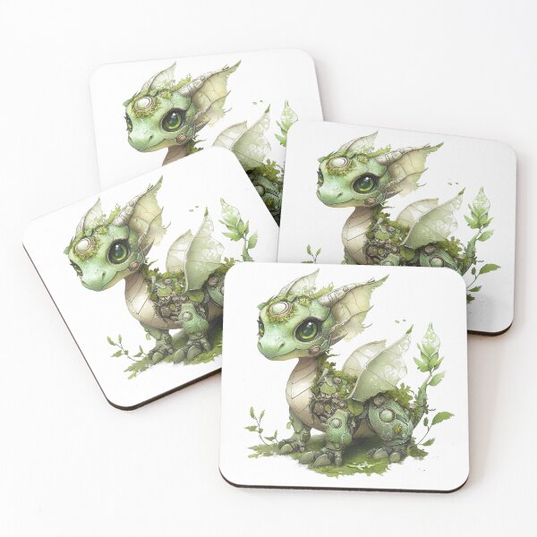 Item preview, Tiny Mossy Dragon – Cute Green Baby Dragon with Robot Details and Leaves – Whimsical Fantasy Art designed and sold by Drinn Gardt.