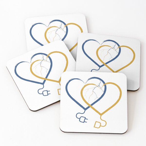 Item preview, Two hearts with wires and an energy lightning bolt designed and sold by Craftbrush.