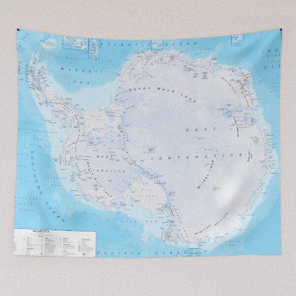 Item preview, Detailed map of Antarctica with its active research stations and its main physical features designed and sold by SenseForMaps.