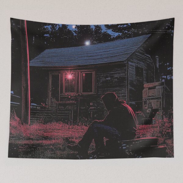 Item preview, Sad Lofi Anime Boy Cabin in the Woods designed and sold by V-Fantasy.
