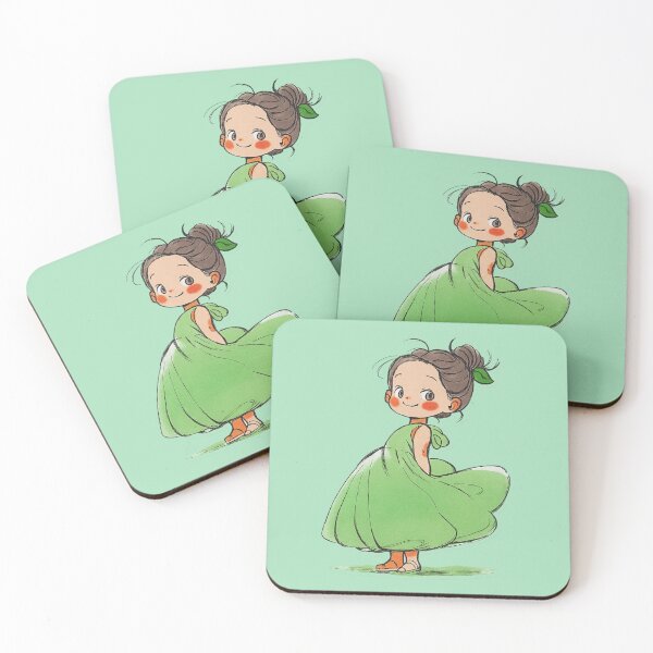 Item preview, Twirl Girl in Green Dress – Cute Cartoon Charm designed and sold by HerSteps.