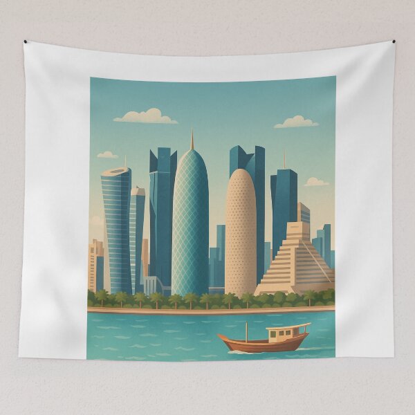 Item preview, Doha Skyline and Dhow Boat, Qatar designed and sold by Aryabek.