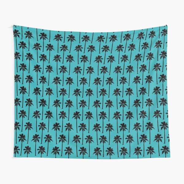 Black Palm Trees on Aqua Background Tapestry