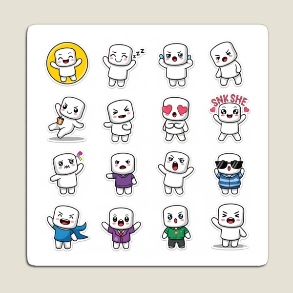 Pip the Cute Marshmallow - Kawaii Character Sticker Pack — Magnet by BiMood