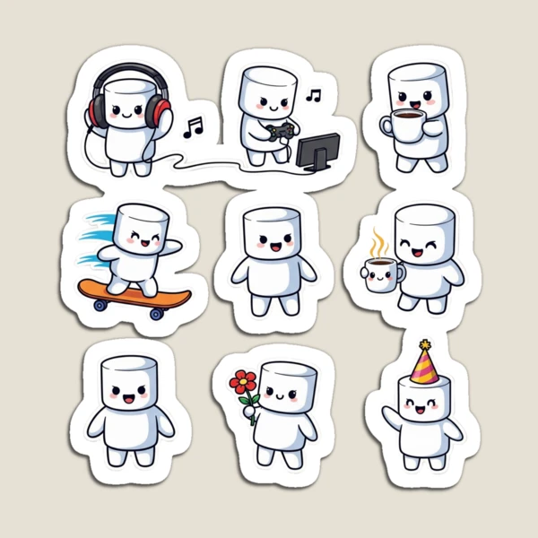 The Many Moods of Pip - Cute Emotional Marshmallow Sticker Sheet — Magnet by BiMood