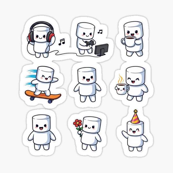 The Many Moods of Pip - Cute Emotional Marshmallow Sticker Sheet — Sticker by BiMood