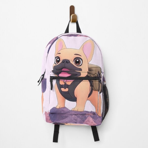 Artikelvorschau, Niedlicher wandernder französischer Bulldoggen-Cartoon mit Rucksack entworfen und verkauft von PaintbrushPlace.