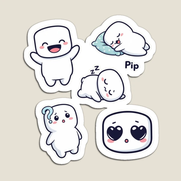 Pip the Happy Marshmallow - Cartoon Vinyl Sticker — Magnet by BiMood