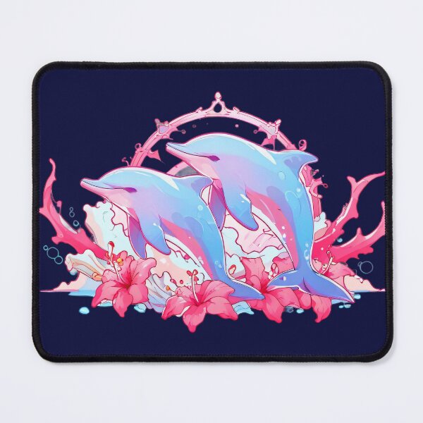 Item preview, Fantasy Pink Dolphins Splash with Hibiscus designed and sold by KiraChie.