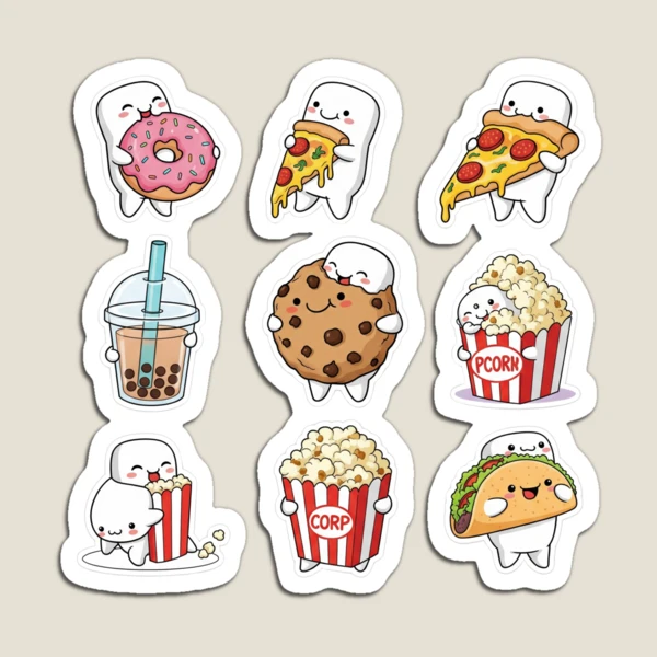 Pip's Snack Time - Cute Foodie Character Sticker Pack — Magnet by BiMood