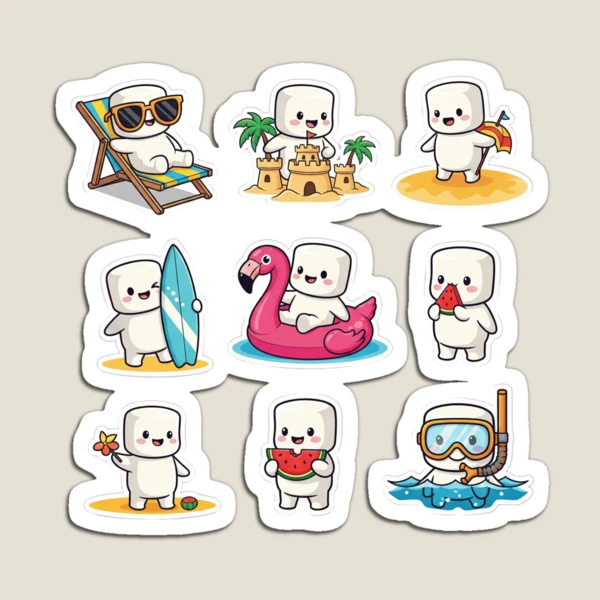 Pip's Summer Beach Day - Cute Vacation Sticker Pack — Magnet by BiMood