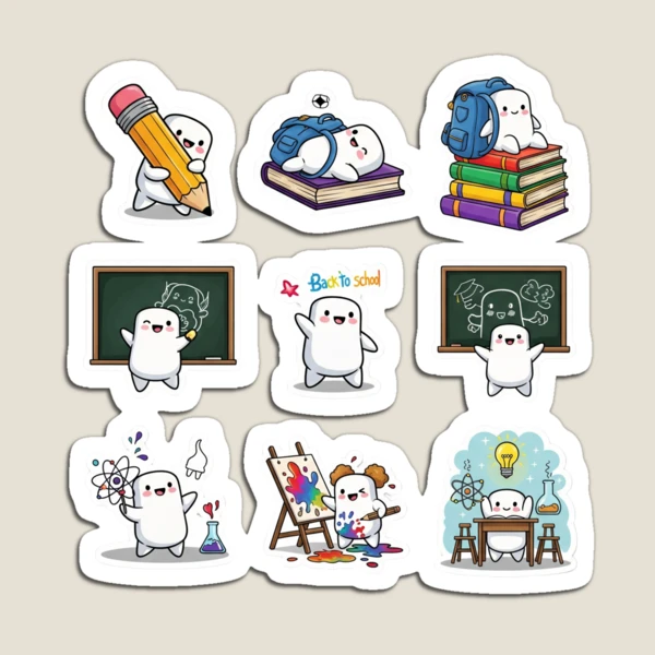 Pip's Back to School Adventures - Cute Student Sticker Pack — Magnet by BiMood
