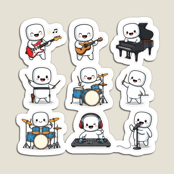 Pip's Music Band - Cute Musician & Instrument Sticker Pack — Magnet by BiMood