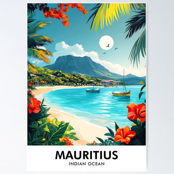 Item preview, Mauritius Retro Travel Print designed and sold by HomeLivingCo.