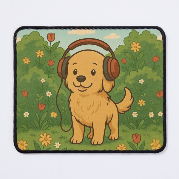 Item preview, Cute Puppy Listening to Music in a Garden – Cute Dog Lover Design designed and sold by Rachyhana Vibes.