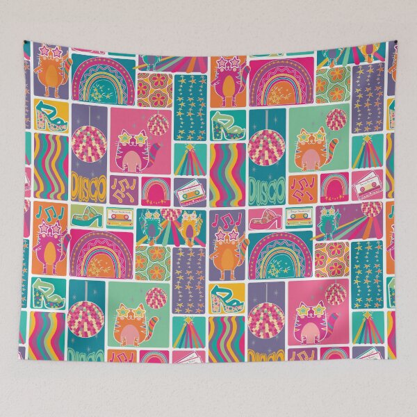 Item preview, Le Chat Discotheque-Disco Kitty Party-Retro Rainbow Palette designed and sold by Annette Chabidon Studio.