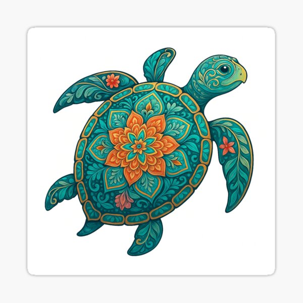Item preview, Floral Turtle – Mandala Shell Ocean Spirit Design designed and sold by No Pressure Studio.