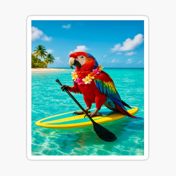 Item preview, Parrot Paddleboarding – Bright Tropical Beach Summer Animal Art designed and sold by Artfulreverber.