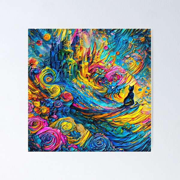 Item preview, Midnight Cat Watching Floral Color Storm designed and sold by blackhalt.