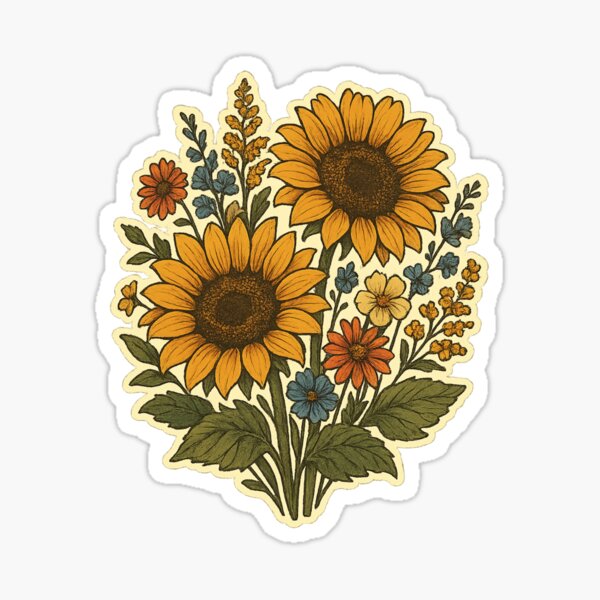 Item preview, Vintage Sunflowers – Retro Floral Illustration designed and sold by DIYbyJolli.