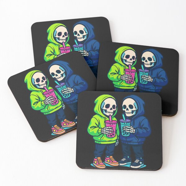 Item preview, Skeleton Couple Holding Bubble Tea | Cute Gothic Aesthetic Design designed and sold by ColorSplash123.