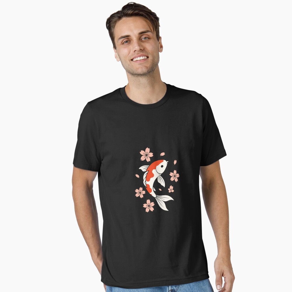 Koi Fish Swimming with Cherry Blossoms | Japanese Minimal Art Poster