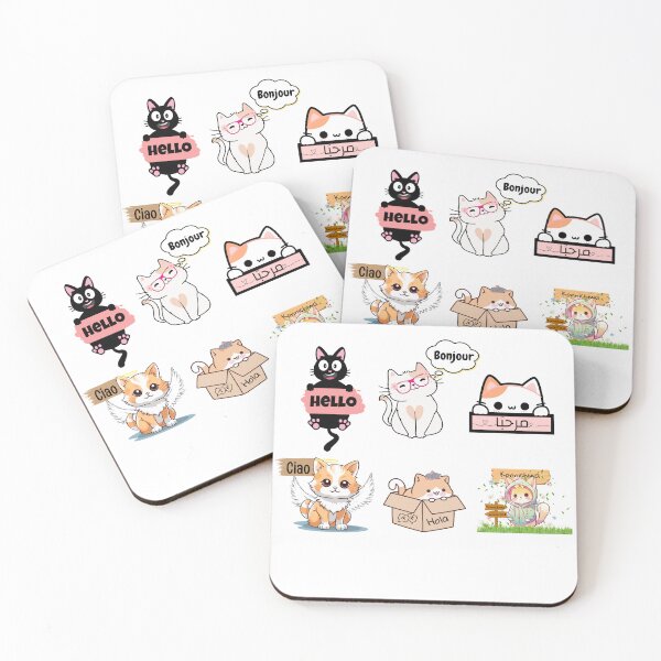 Item preview, 6 Cute Cats Saying Hello in 6 Languages – Multilingual Cat Lovers Design designed and sold by HIDesignsArt.