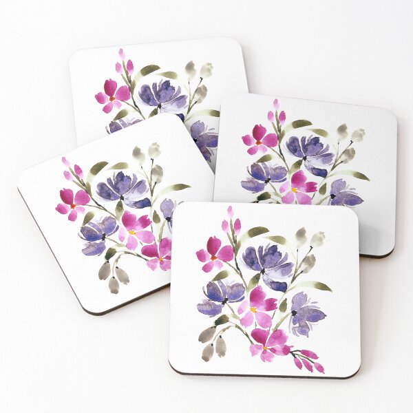 Artikelvorschau, Rosa und lila Blumen-Aquarell-Kunst entworfen und verkauft von Orly Fuchs Galchen.