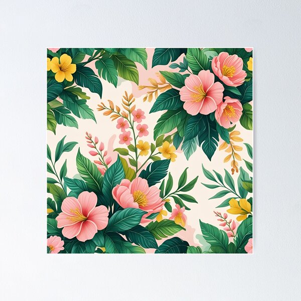 Item preview, Blossom Breeze – Pink and Yellow Tropical Flowers on Soft Background designed and sold by Digitalflow457.