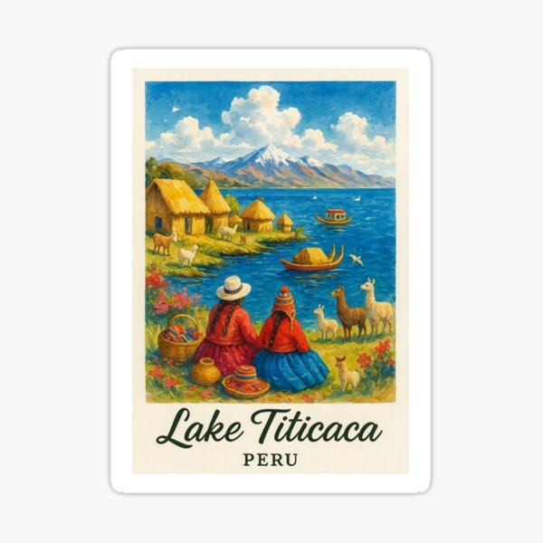 Item preview, Lake Titicaca Peru Cultural Poster – Andean Women, Llamas & Lakeside Scene designed and sold by Chic_Clip_Craft.