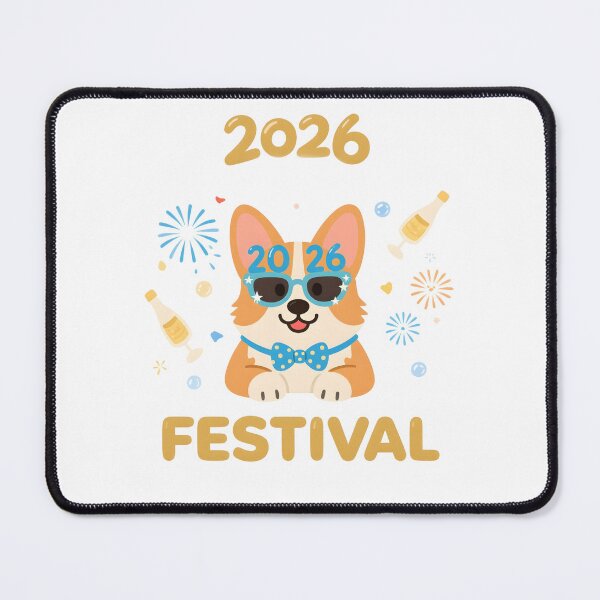 Item preview, Cute Corgi in Santa Hat Celebrating New Year 2026 with Festive Fireworks and Snowflakes in Cozy Winter Holiday Illustration designed and sold by ArtPetrenko90.