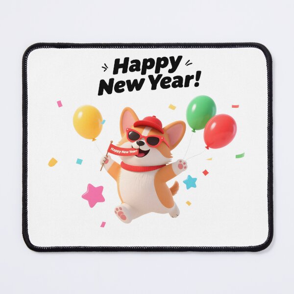 Item preview, New Year 2026 Holiday Art with Cute Corgi in Santa Costume Surrounded by Gifts, Snow, Fireworks and Winter Decorations designed and sold by ArtPetrenko90.