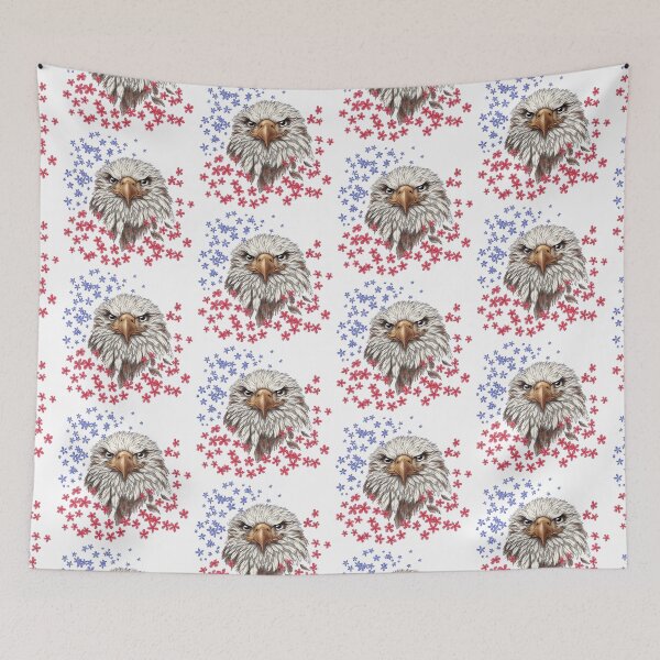 Item preview, A bold drawing, a majestic eagle, a symbol of strength, courage, American pride, red and blue flowers, patriotic spirit, artistic charm. designed and sold by ArtbySvetik.