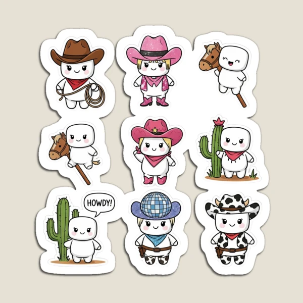 Pip the Cowgirl - Cute Western Aesthetic Sticker Pack — Magnet by BiMood