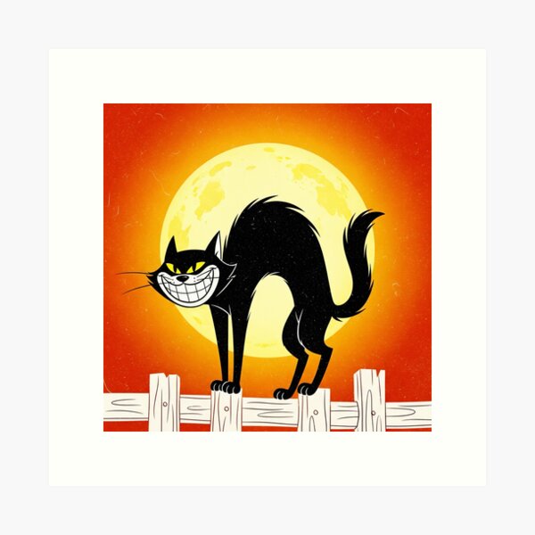 Item preview, Vintage Schwarze Katze Halloween Design | Retro Cartoon Katze PNG mit Vollmond designed and sold by j-2k.