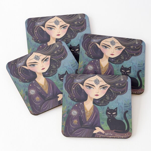 Item preview, Sacred Moon Goddess with black cat designed and sold by Monika Howarth.