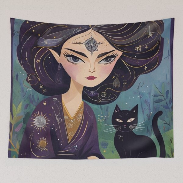 Item preview, Sacred Moon Goddess with black cat designed and sold by Monika Howarth.