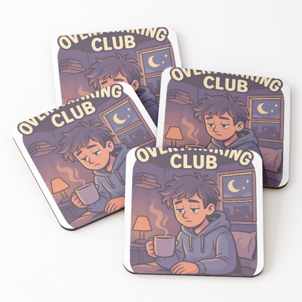 Item preview, Overthinking Club — Sleepy Character with Coffee designed and sold by VibeNest01.