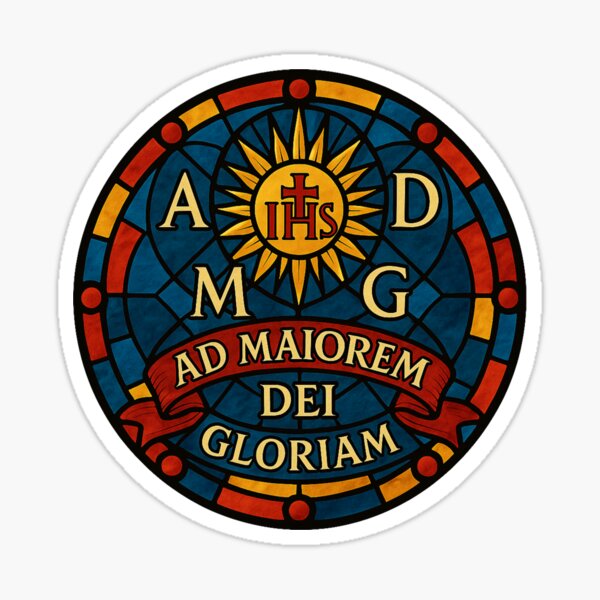 Item preview, Ad Maiorem Dei Gloriam – Colorful Jesuit Stained-Glass designed and sold by ApologeticaCatolica.org.