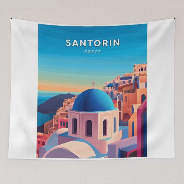 Item preview, Santorini, Greece, Poster Vintage pastel poster designed and sold by NicePlaza.