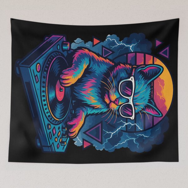 Item preview, Cool Deejay House Cat Retro Vaporwave designed and sold by TomFrontierArt.