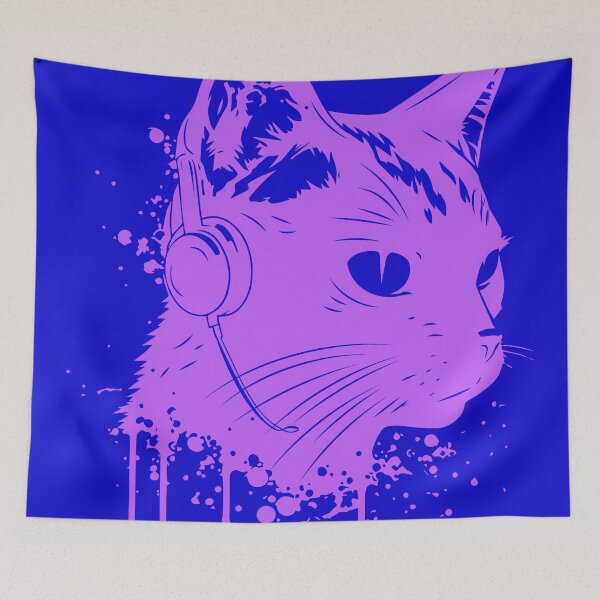 Item preview, Purple Grunge Cat with Headphones designed and sold by humnoo.