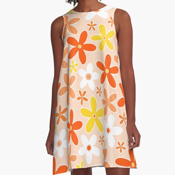 Item preview, 60's 70's Vintage Flowers in Orange, Yellow and White designed and sold by MellowCat.