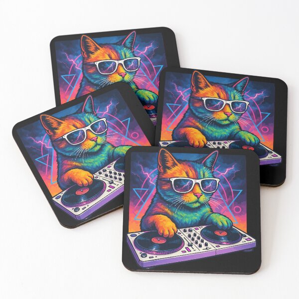 Item preview, Deejay House Cat Colorful Vaporwave designed and sold by TomFrontierArt.