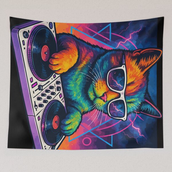 Item preview, Deejay House Cat Colorful Vaporwave designed and sold by TomFrontierArt.