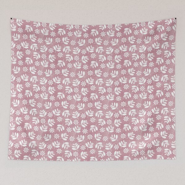 Item preview, White Leaves And Flowers On A Pink Watercolor Background designed and sold by QuestingPixel.