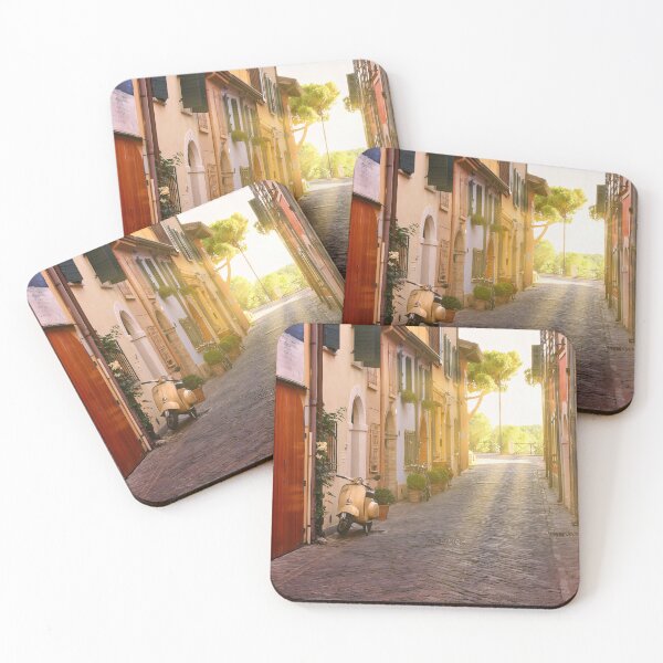 Item preview, Cobblestone street with scooter and old houses in Rimini, Italy designed and sold by goceris.